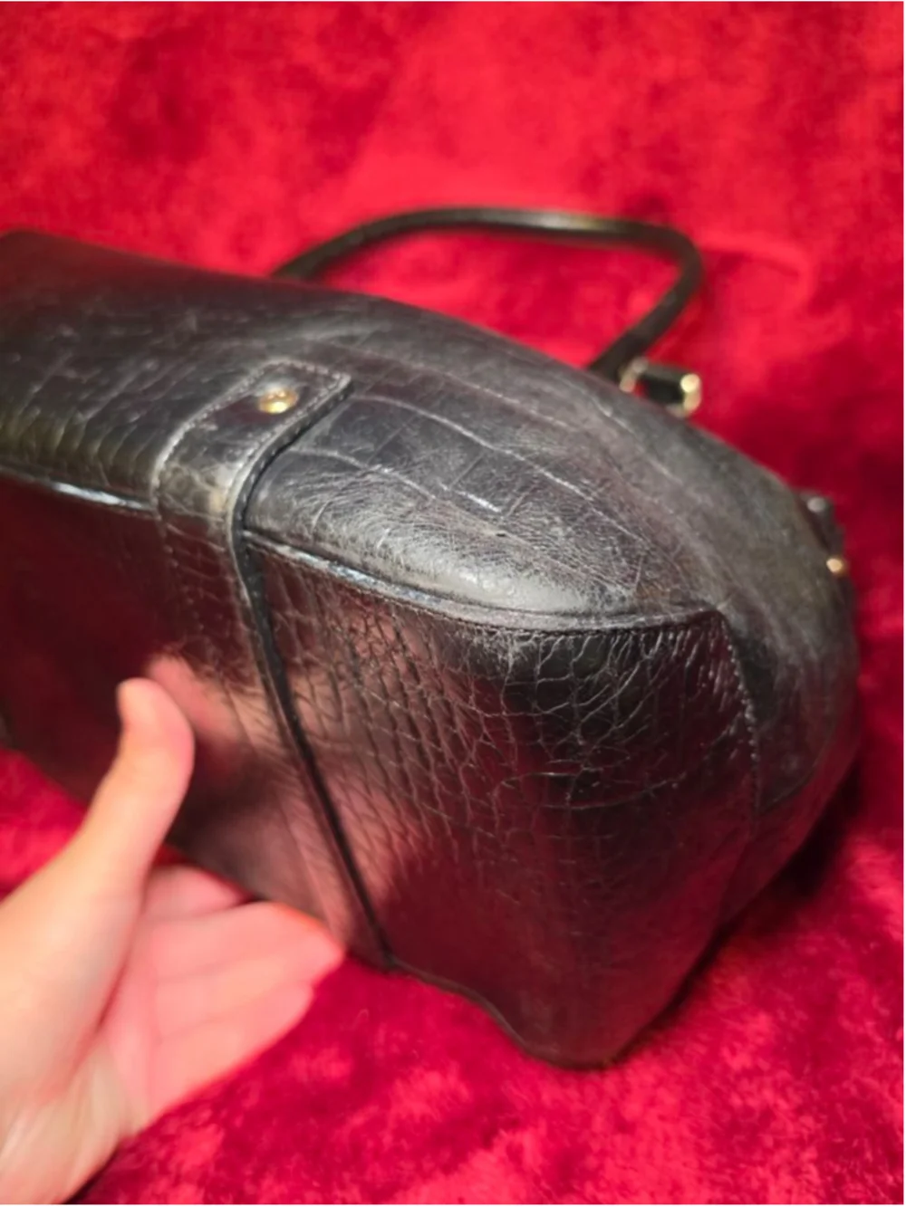 Kate Spade Black Croc Embossed Leather Large Tote Bag